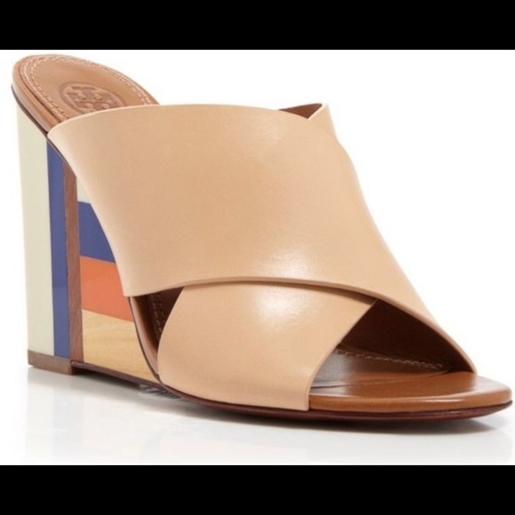 Criss Cross Slip On Mules Color Block Heel Wedge Tory Burch - Picture 5 of 15